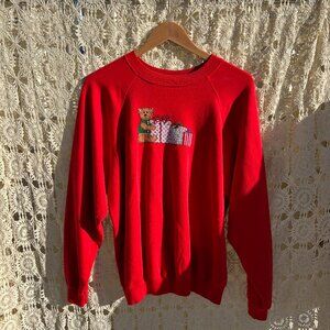 Vintage Red Christmas Sweater w/ Cute Bear / Size XL